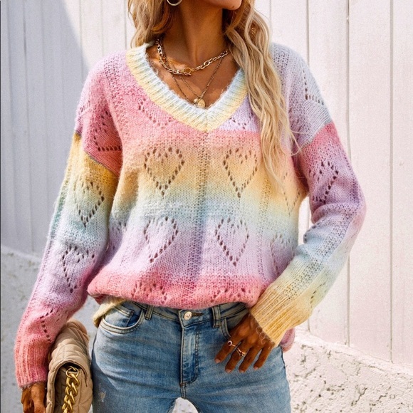 Tops - Rainbow heart sweater Medium. NWT